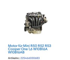  Motor Mini cooper W10B16A R50