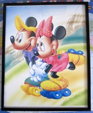 Micky und Minnie Maus - Rollschuhfahrer  24 x 30 cm Kunstdruck Bild mit Rahmen