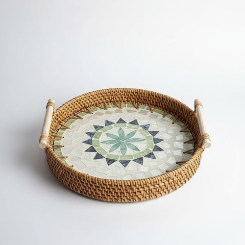 Rattan rundes serviertablett - rattan,