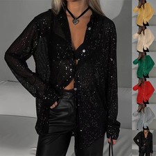 Damen Pailletten Hemd Bluse
