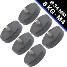 6 x Neodym Magnet Gummiert Magnetsystem Topfmagnet D 34 mm M4 Außengewinde 8 Kg