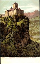 Ak Kanton Graubünden, Albulabahn, Schloss Ortenstein mit Piz Beverin - 4816074