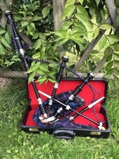 Great Scottish Highland Silver Mounts Black Bagpipes with Hard Case