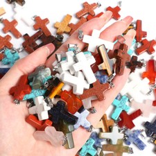 1X Kreuz Anhänger Cross Natursteine Kristall Edelstein 18 mm X 25 mm (25 Stile)