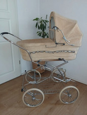 Nostalgie Kinderwagen Fischer 80er beige Retro Vintage Kord + Ausfahrgarnitur