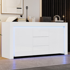 140 cm Hochglanz Sideboard Anrichte mit 3 Schubladen 2 Türen LED Beleuchtung App