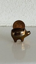 Glücksschwein, Glücksbringer Figur Messing mit 1 Pfennig Münze 1987 Schwein