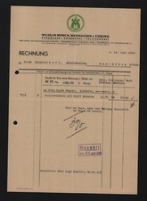 WEIDHAUSEN, Rechnung 1938, Wilhelm Mönch Korbwaren Korbmöbel Polstermöbel