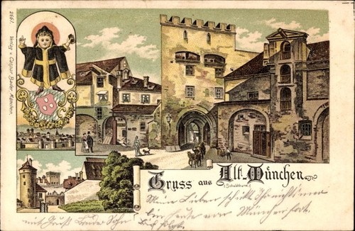 Litho münchen altstadtpartie - litho, münchen,