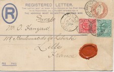 GB 1903 EVII PS Registered Env 3d uprated 1/2d and 1d VARIETY: FRAMEBREAK FRANCE