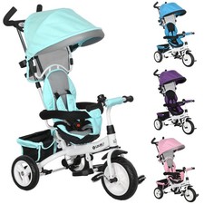 HOMCOM 6-in-1 Dreirad mit Schubstange, Kinderdreirad mit abnehmbarem Sonnendach