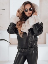 Damen-Motorradjacke aus Leder mit nicht abnehmbarer Kapuze und Fell DSTREET S-XL