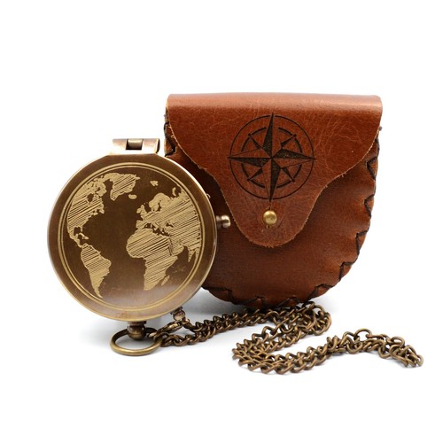 Compass engraved leather case - engraved,