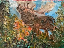 W.H. Unger - Hirsch in der Brunft - Öl-Gemälde auf Karton 22x14cm