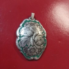 Porzellan-Anhänger mit Blumenmalerei Silber - Bavaria - alter Trachtenschmuck! 