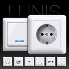Schalter Steckdosen Schuko Steckdose Ein und Ausschalter LED LUNIS Alpinweiss
