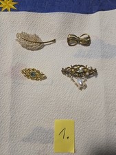 alte Brosche Anstecknadel von Oma Glanz Modeschmuck  Perlen Steine Alle 4 Stück 