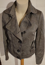 Drykorn Blazer, Damen, Kostümjacke, Fischgrät schwarz-weiß, Leinen Wolle, Gr. S