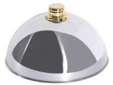 Tellerglocke, Speiseglocke, Edelstahl, Goldgriff, Ø25 cm und 13,5 cm Höhe