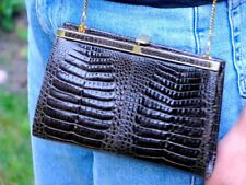 Nachlass: Exotique IRV Damen Kroko Abendtasche in Grau mit Gold Schulterkette