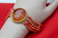 echte Sardegna Edelkoralle Armband 925 Silber 4 reihig Vintage 21,5 cm