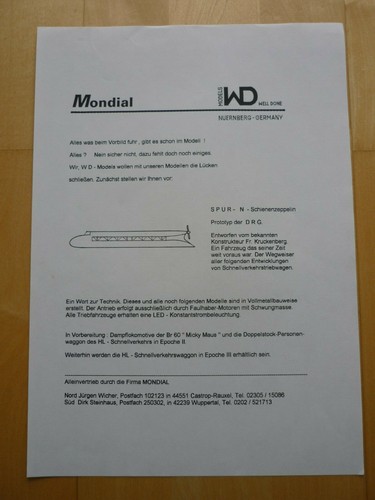 Mondial models spur n - wd,