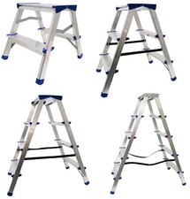 Alu Doppelstufenleiter-Trittleiter, Klappleiter TÜV geprüft, EN 131 - bis 150 kg