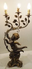 alter  antiker 3 Flammiger Tischleuchter Holz/Metall mit Engel/Putta 80 x 30cm