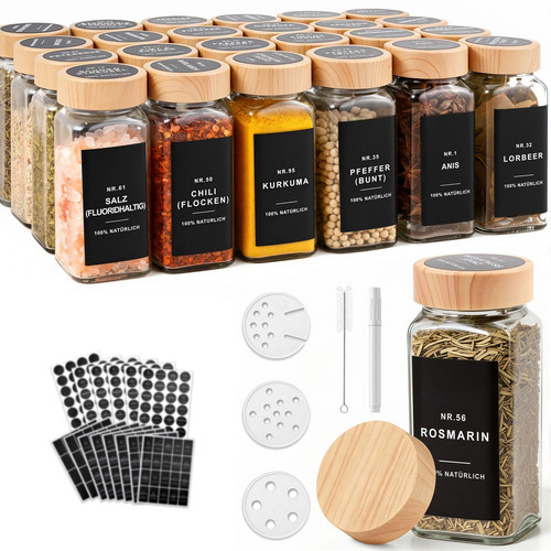 Gewürzgläser eckig 24er set - gewürzgläser,