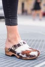 Woody Wood-o-flex Damen Trachten Schuhe Clogs Pantoletten Holz Manu Fell kuhfell