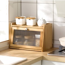 Brotbehälter Brotkasten Bambus Aufbewahrung Box Schrank Organizer mit Glastür