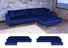 B-Ware Ecksofa MCW-J54, 3-Sitzer L-Form Liegefläche links/rechts 295cm Samt blau