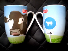 2 Stück Becher / Tasse / Pott ARLA BUKO KUH / KUHGESICHT + Verkehrsschild Motiv