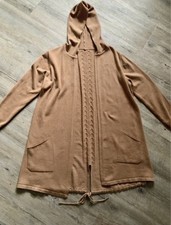 hochwertige Damen Strickjacke camel braun Gr. L Kapuze Zopfmuster