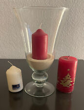Deko Windlicht 25 cm + Ostsee Sand + 3 Kerzen Rot Weiß Weihnachten Geschenk Set