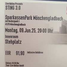 Sting 3.0 Mönchengladbach 9. Juni 2025, 2 Konzertkarten Innenraum Stehplatz