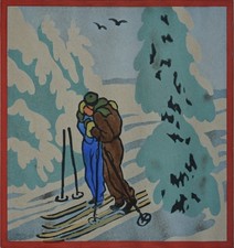 Kuss im Schnee A Alex Farbholzschnitt Tirol Originalrahmen