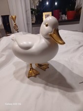 Deko Keramik Ente Weiss mit Goldenem Schnabel und Füßen ca 28 x 22 cm von Kaheku