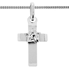 Echt Gold Weißgold 585 Kinder Kommunion Taufe Engel Kreuz mit Kette Silber 925