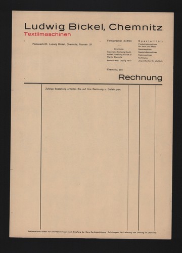 Chemnitz rechnungsbogen 1930 - chemnitz,,