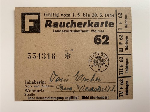 1944 orig raucherkarte - 1x,