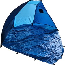 STRANDMUSCHEL - STRANDZELT BLAU SONNENSCHUTZ - WINDZELT STAND KARABINER KLAPPBAR