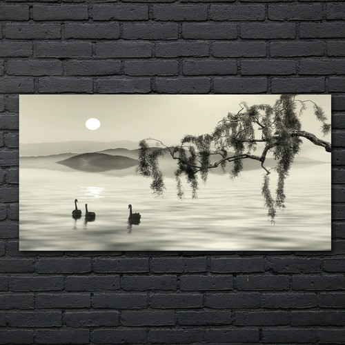 Gemälde see baum - tier, vogel