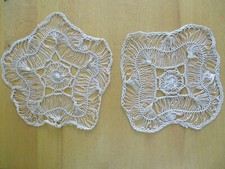 2 Tischdeckchen rund Ø 18cm & 4-eckig 16cm Handarbeit Beige Baumwolle Zierdecken