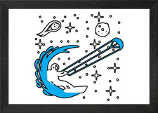 Gerahmtes Wandbild Drachensurfen auf Weltraumwelle Poster Leinwanddruck Bild