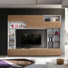 Wohnwand Pratiko Schrankwand Anbauwand Wohnzimmer in Nussbaum und weiß 277x209