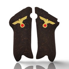 Holz Pistolengriff für Luger P08, Lederholster, Customized Logo, WW2, Eagle