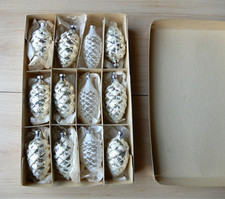 Alt Christbaumschmuck Weihnachtsschmuck Zapfen Silber Transparent Glitzer Schnee