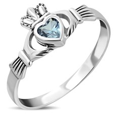 Sterling Silber 925 Blautopas CZ Irish Claddagh Ring mehrere Größen verfügbar
