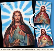 1 VARI VUE 3D-WACKELBILD KARTE RELIGÖS JESUS ZEIGT DAS FLAMMENDE HERZ USA 1960er